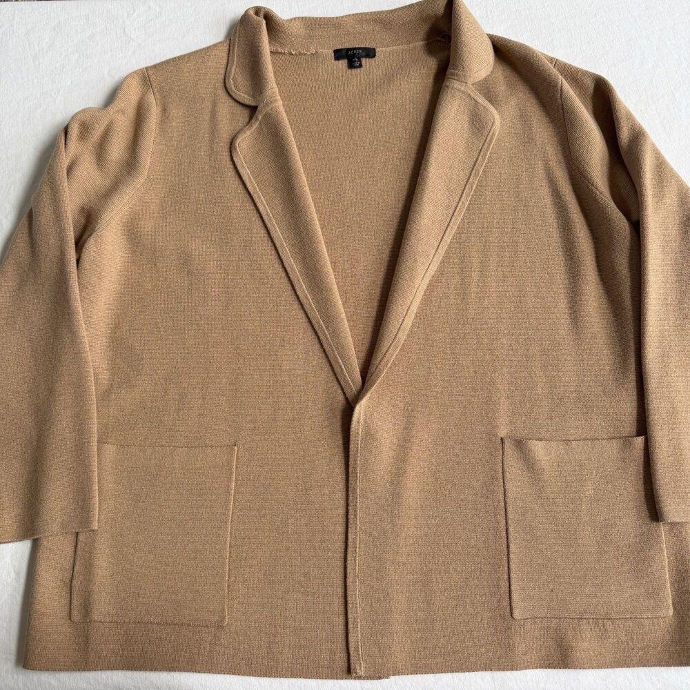 J. Crew Eloise Sweater Blazer XL Tan Cardigan Merino Wool Blend Open Front